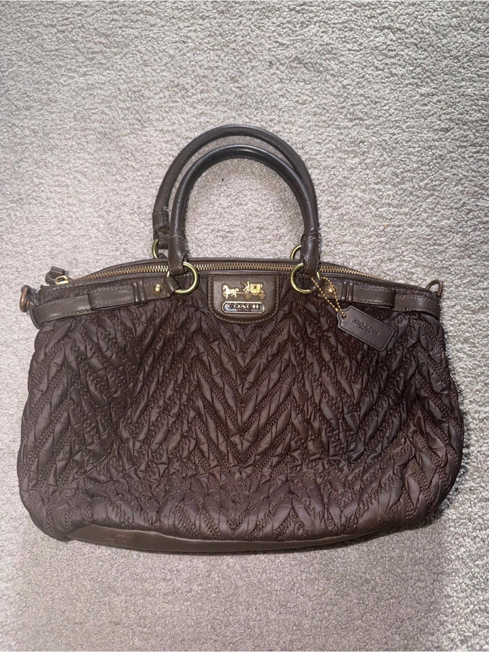 Coach Quilted Dark Brown Tote with Top Handles